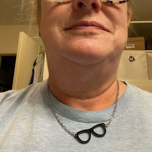 Black Glasses Pendant on Silver  Chain